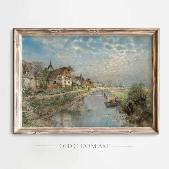 Landscape Wall Art Vintage Rustic Landscape Painting Spring Landscape Print Cottage Oil Painting Wa238