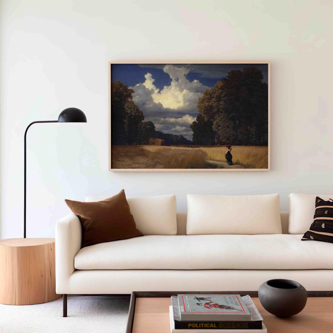 Wheat Harvest Field With Woman Walking Path Dramatic Clouds Poster - Image 3