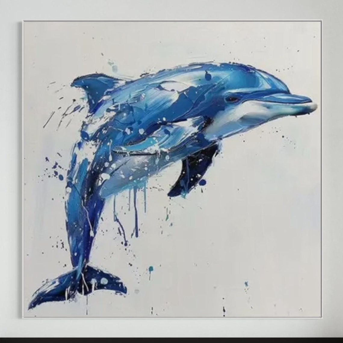 Leaping Blue Dolphin Watercolor Splash Square Marine Animal Poster