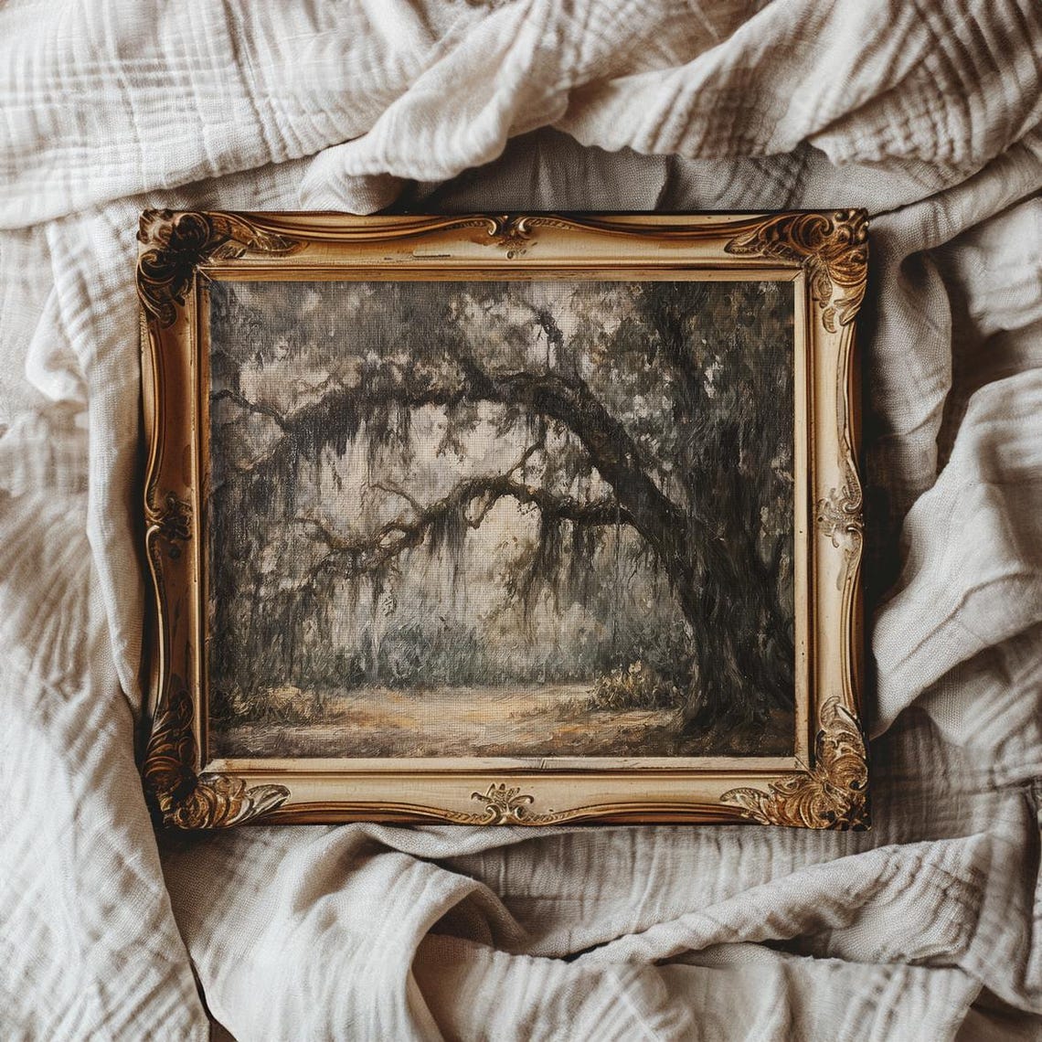 Live Oak Tree with Spanish Moss Southern Gothic Scene Poster - Image 2
