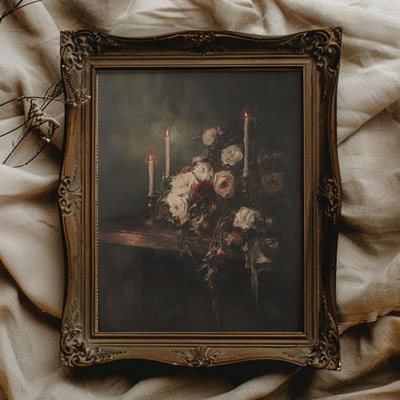 Dark Floral Victorian Art Print, Dark Academia