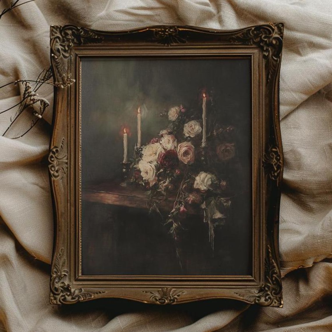 Dark Floral Victorian Art Print, Dark Academia