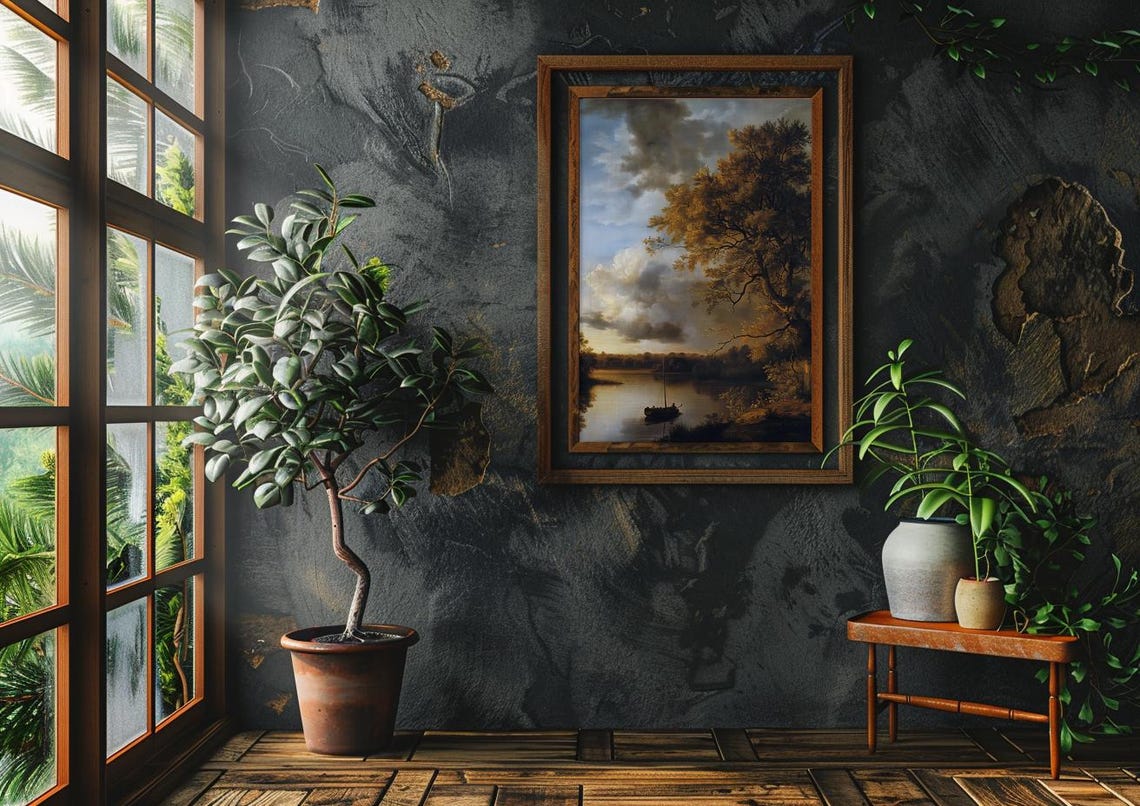 Vintage Landscape Painting Wall Art Cottagecore Wall Art Vintage Boat Print Boat Oil Painting Nautical Painting Print Farmhouse - Image 2