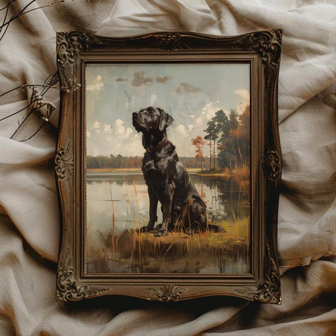 Black Labrador Retriever Hunting Dog Cabin Art Print - Image 3