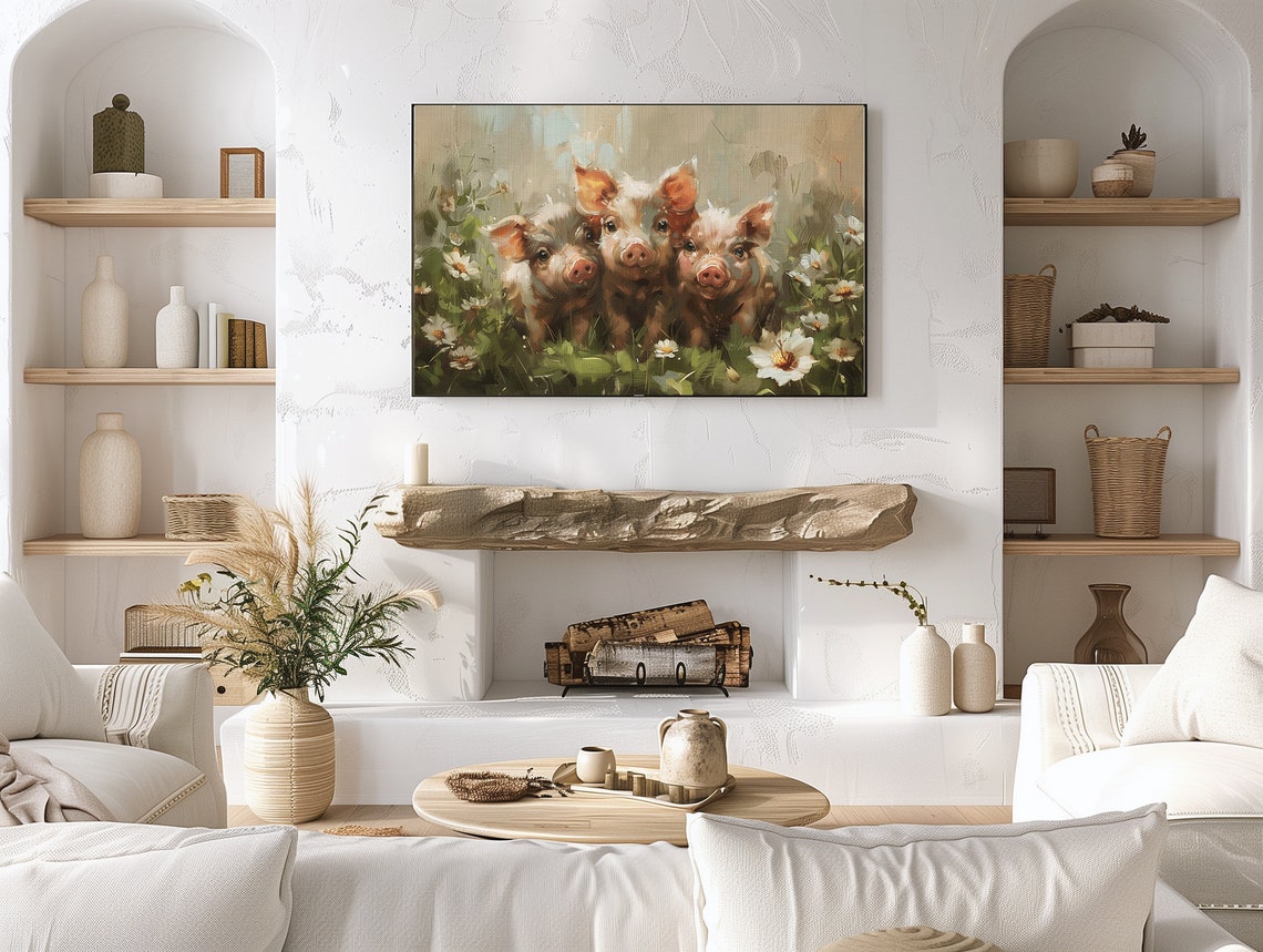 The Three Little Pigs Frame Tv Art Farm Animal Frame Tv Art Baby Animal Tv Art Pig Tv Art Farmhouse Painting For Tv Cute - Image 2