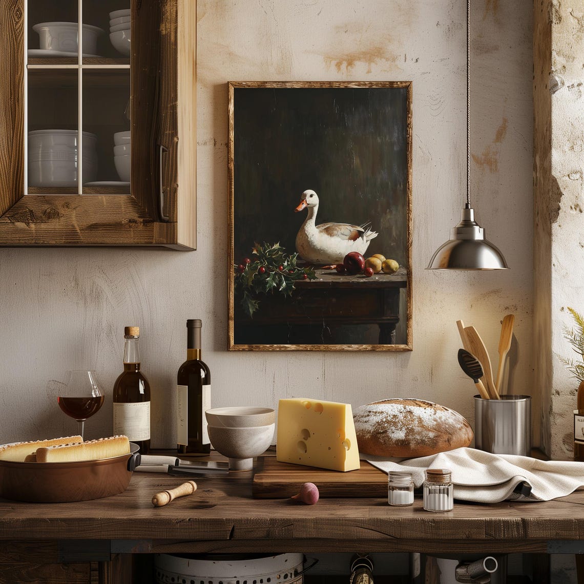 Christmas Still Life With White Goose Holly And Fruit Moody Poster - Image 4