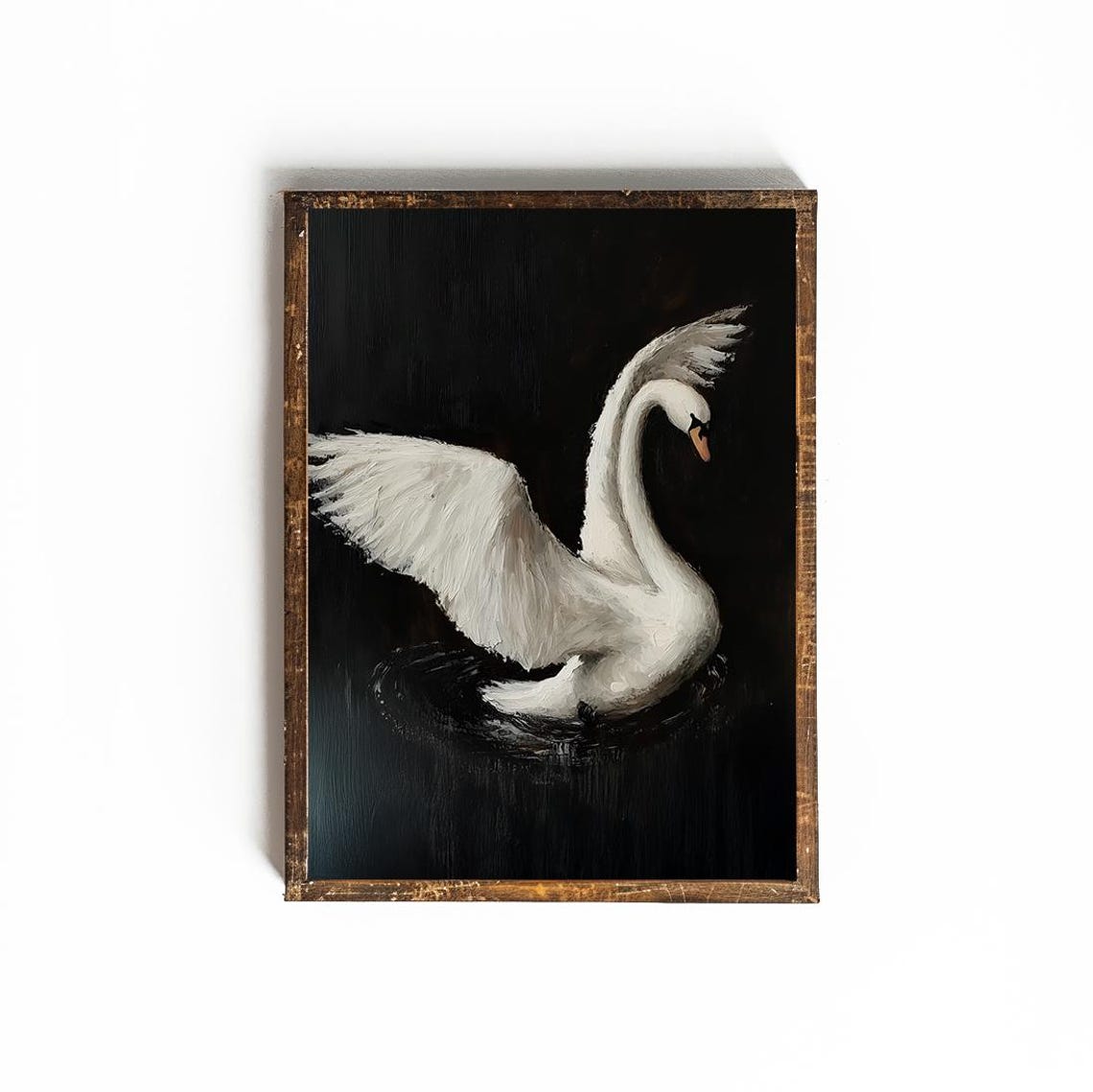 Elegant White Swan with Spread Wings on a Black Background Poster - Image 2