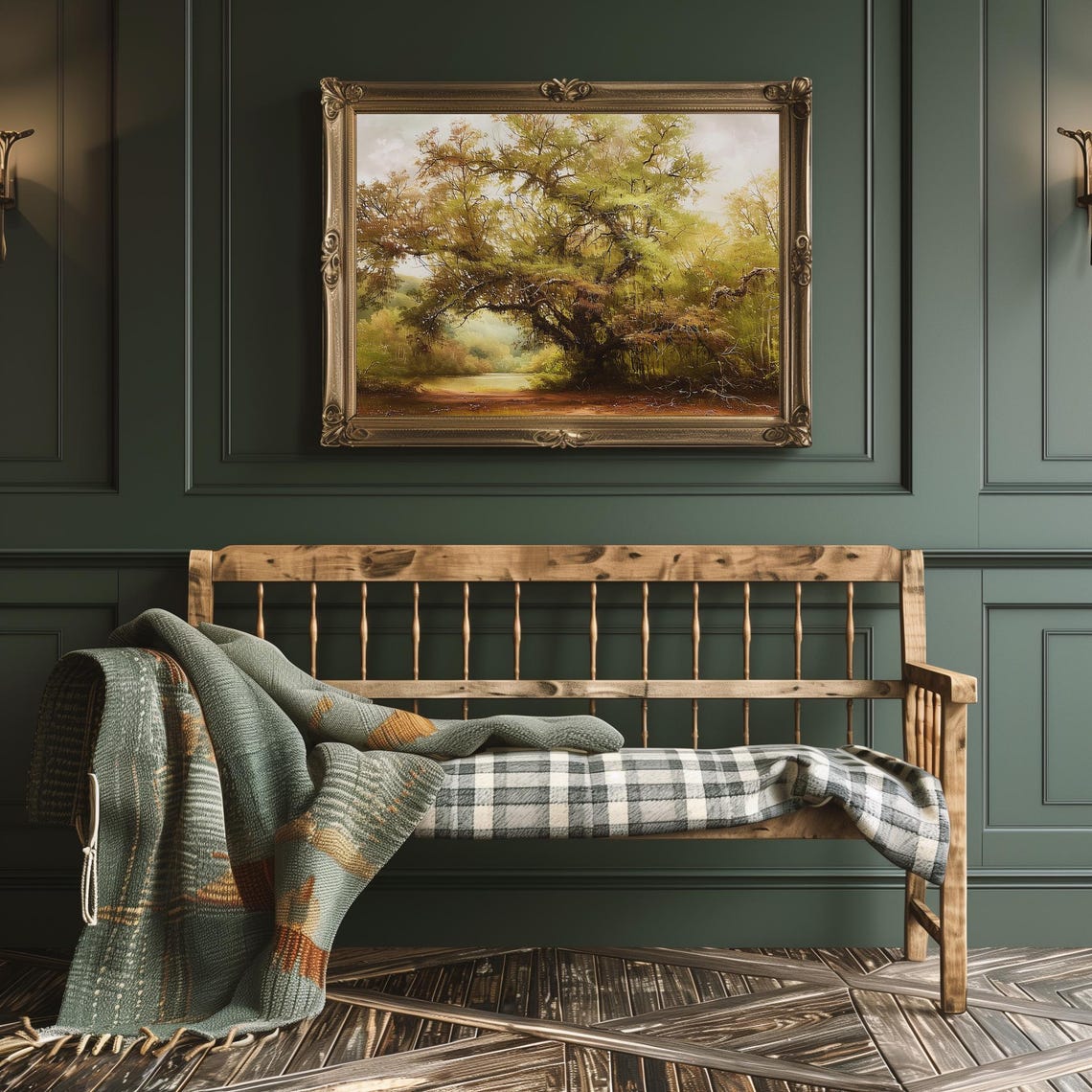 Live Oak Beside a Still Lake with Autumn Tinted Canopy Vintage Poster - Image 3