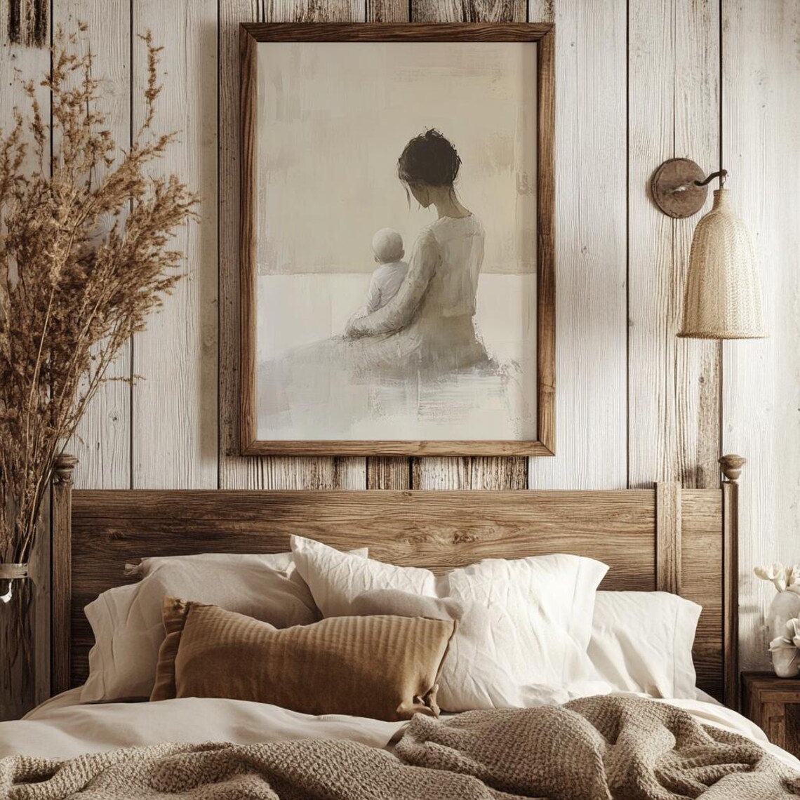 Minimalist Mother And Baby In Soft Beige Tones Nursery Art Poster - Image 2