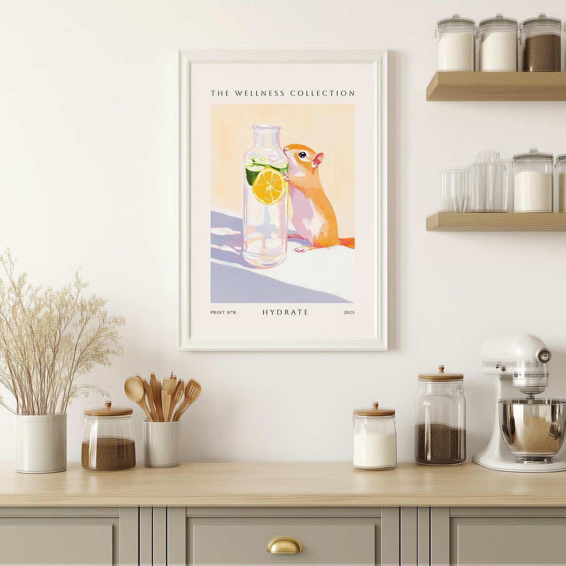 Hydration Wall Art Kitchen Funny Animal Poster Fruit Infused Water Art Wellness Home Decor - Image 3