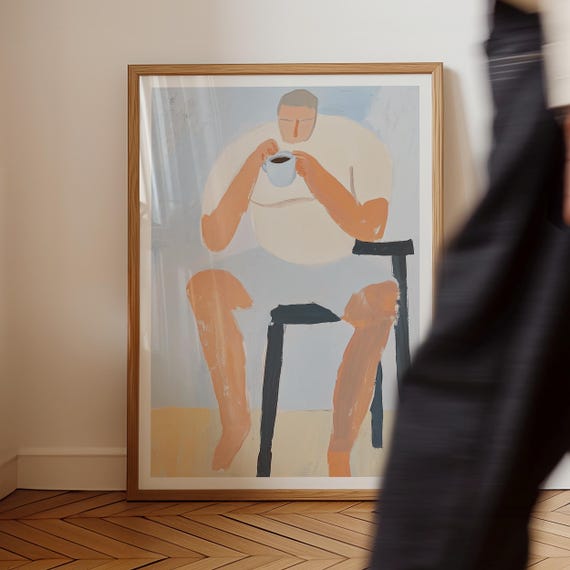 Minimalist Coffee Man Print Nordic Kitchen Art
