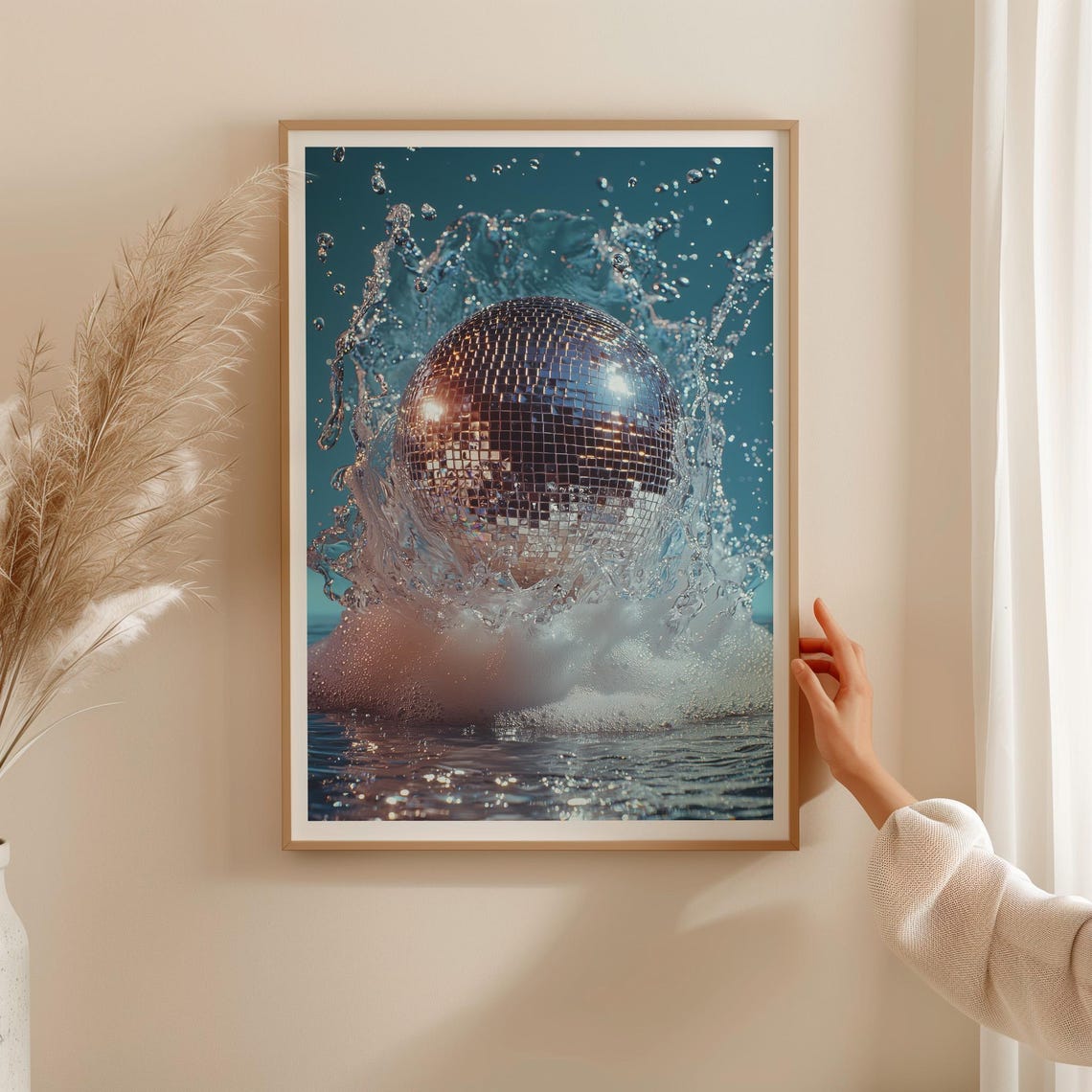 Disco Ball Splashing Into Teal Water Modern Abstract Glam Poster - Image 3