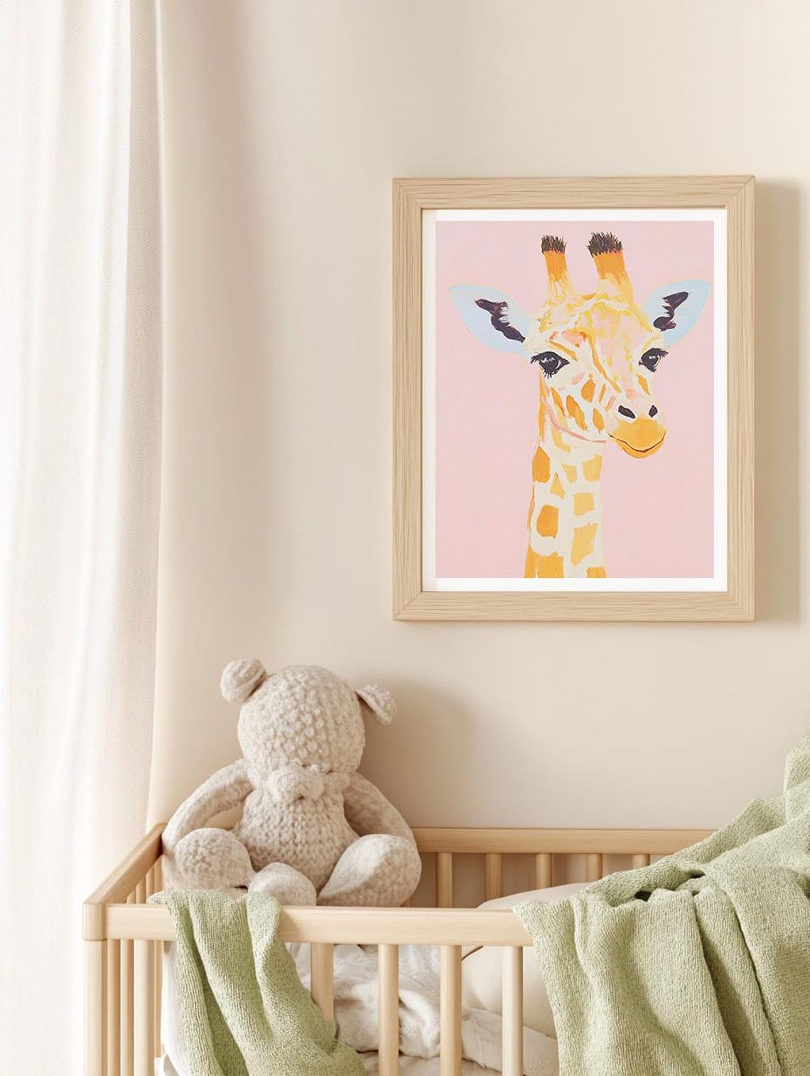 Adorable Giraffe Head Portrait on Pastel Pink Safari Nursery Print - Image 4