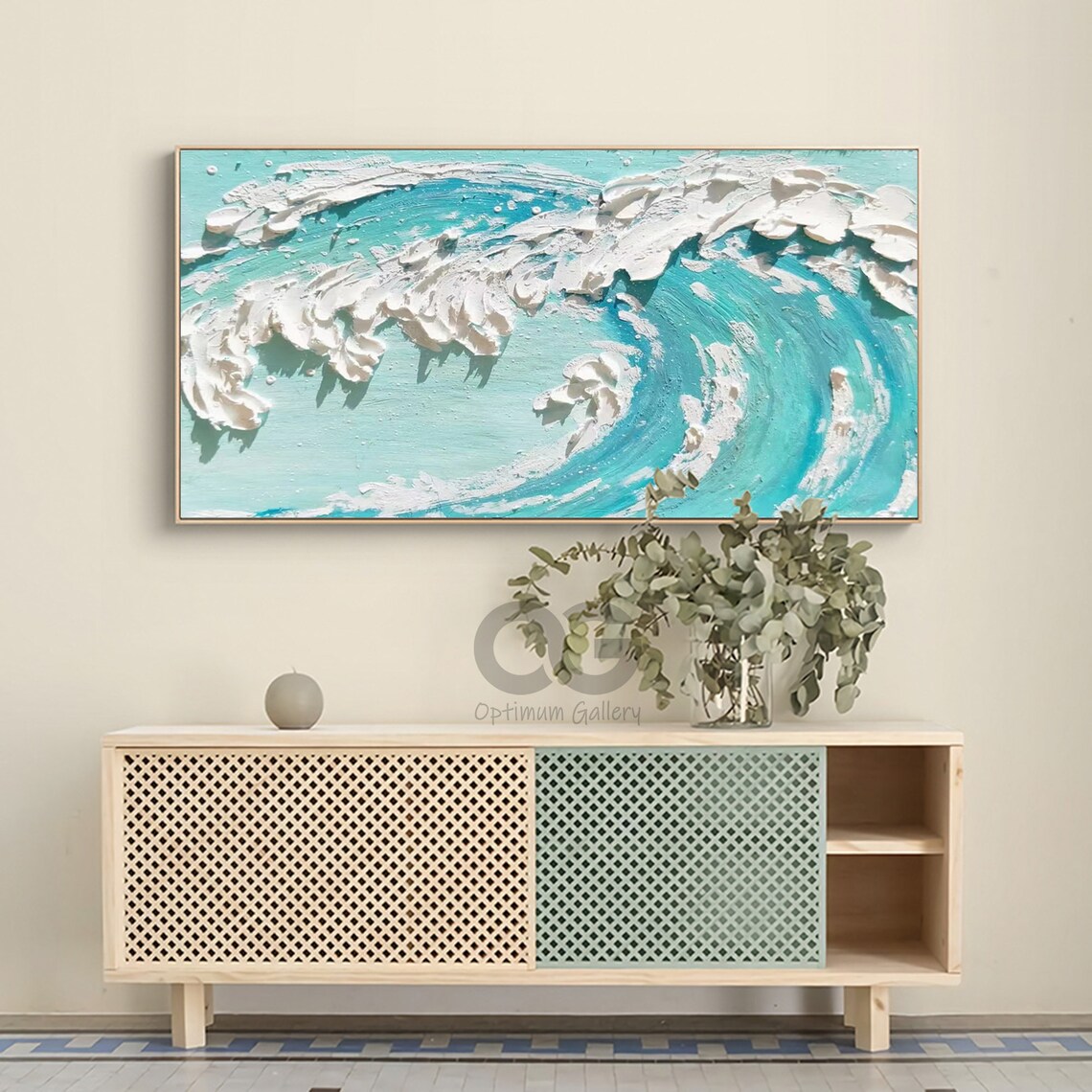 Turquoise Ocean Wave White Foam 3D Textured Impasto Modern Painting Wall Art - Image 5