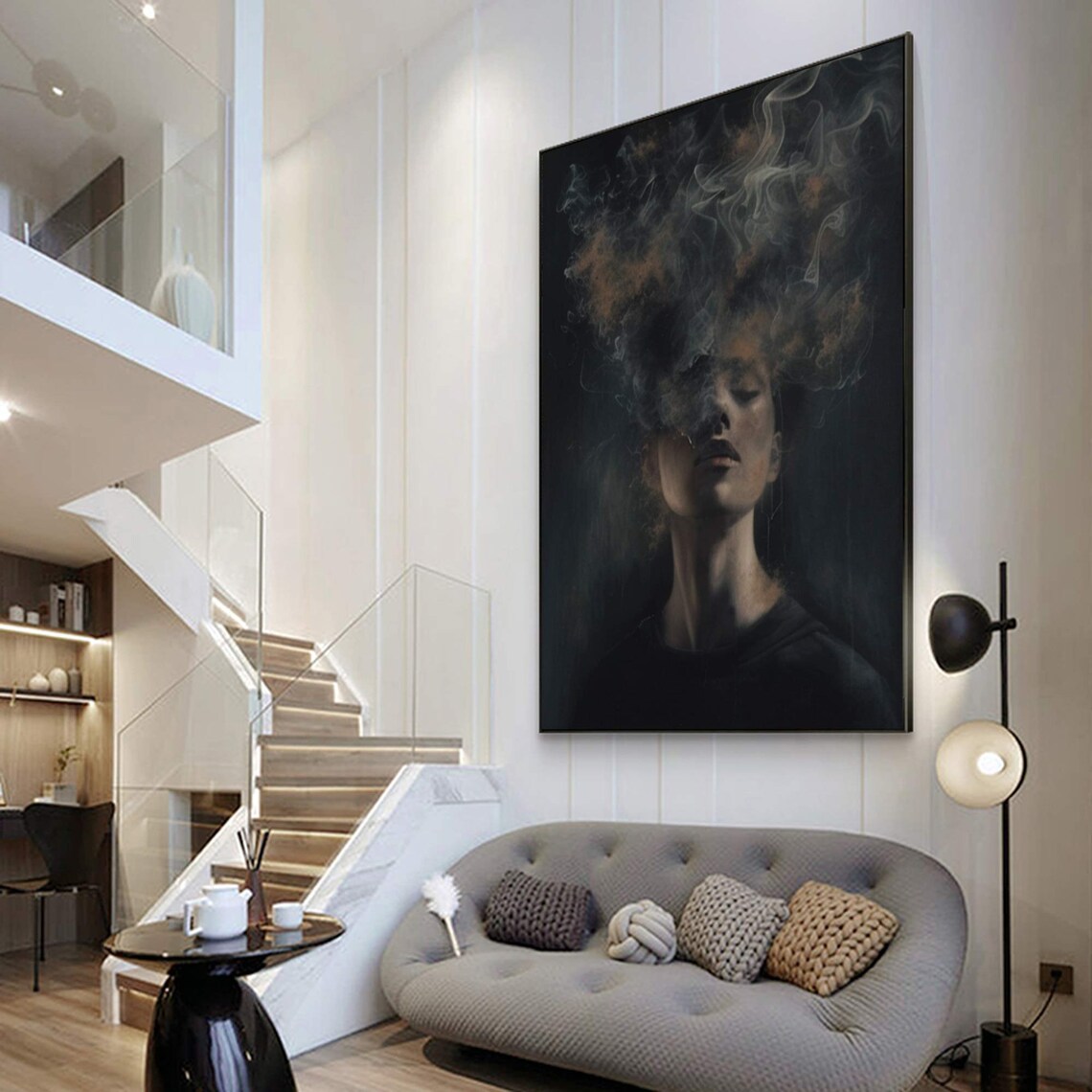 Mysterious Woman Face Smoke Dissolving Dark Abstract Figurative Art Poster - Image 2