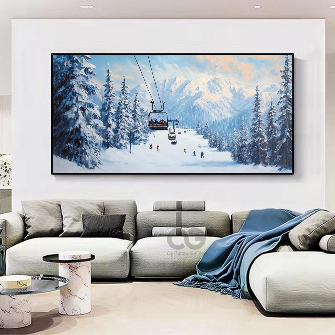 Ski Resort Chairlift Snowy Pines Mountain Peaks Winter Scene Poster - Image 4