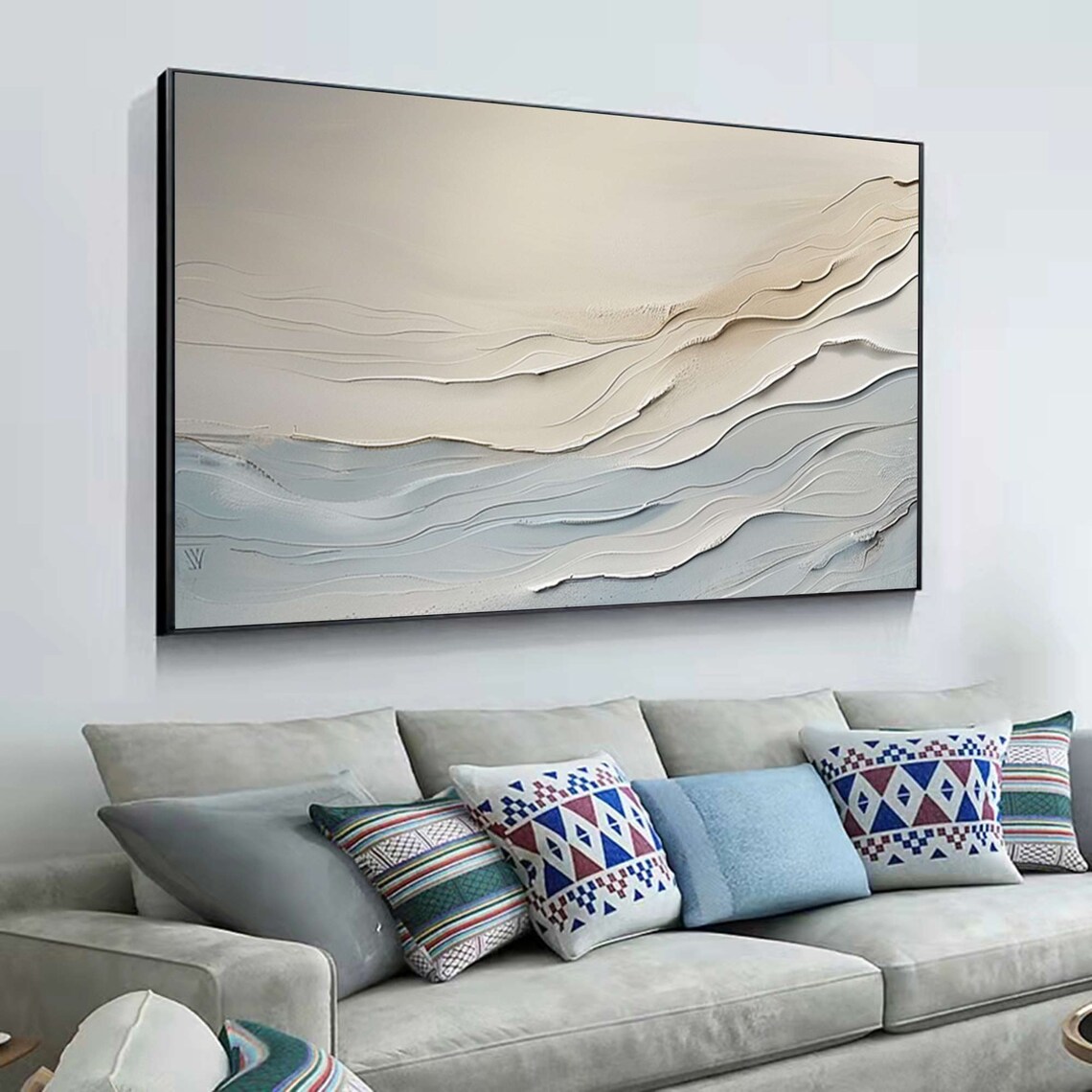 Cream Abstract Ocean Waves 3D Textured Beige Minimalist Wall Art Poster - Image 4