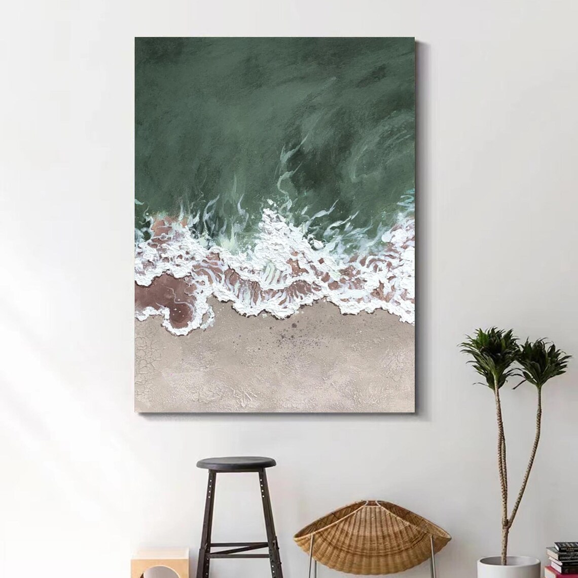 Aerial Green Sea White Foam Waves Pale Sand Beach Ocean Scene Poster - Image 4