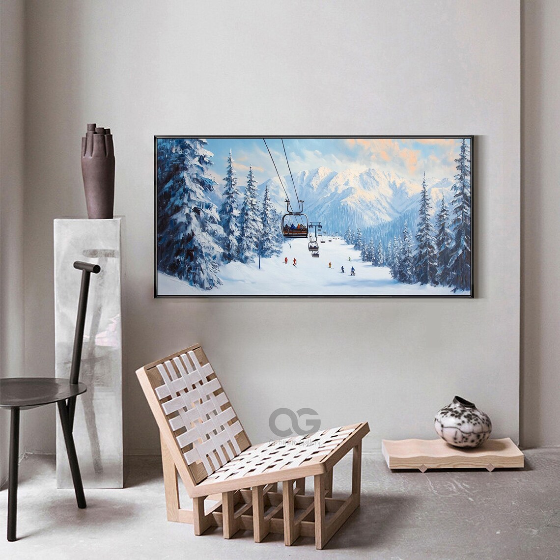 Ski Resort Chairlift Snowy Pines Mountain Peaks Winter Scene Poster - Image 2