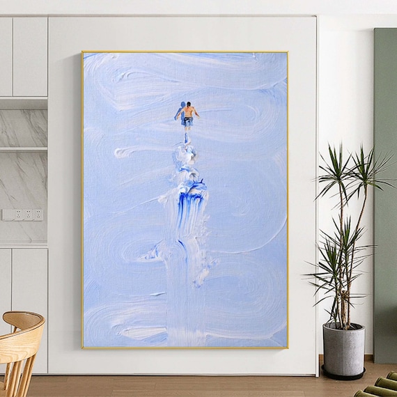 Swimmer Acrylic Painting, Modern Ocean Art Print