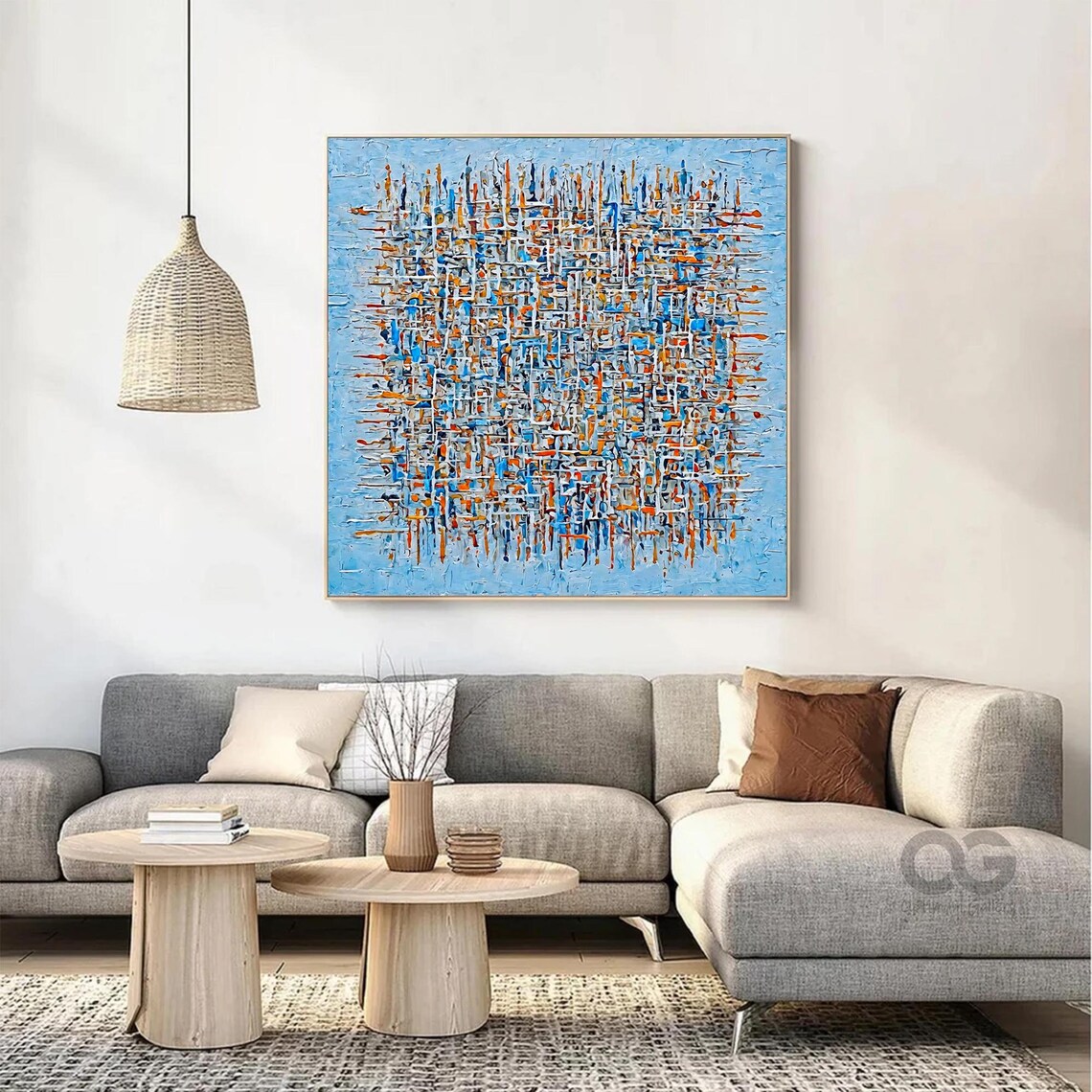 Blue Abstract Drip Painting Colorful Pollock Style Splatter Art Poster - Image 2