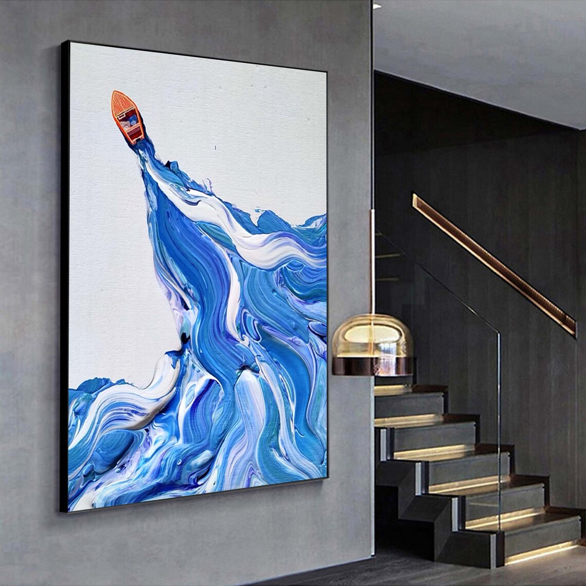 Abstract Boat Painting, Beach Ocean Wave Art Print - Image 5