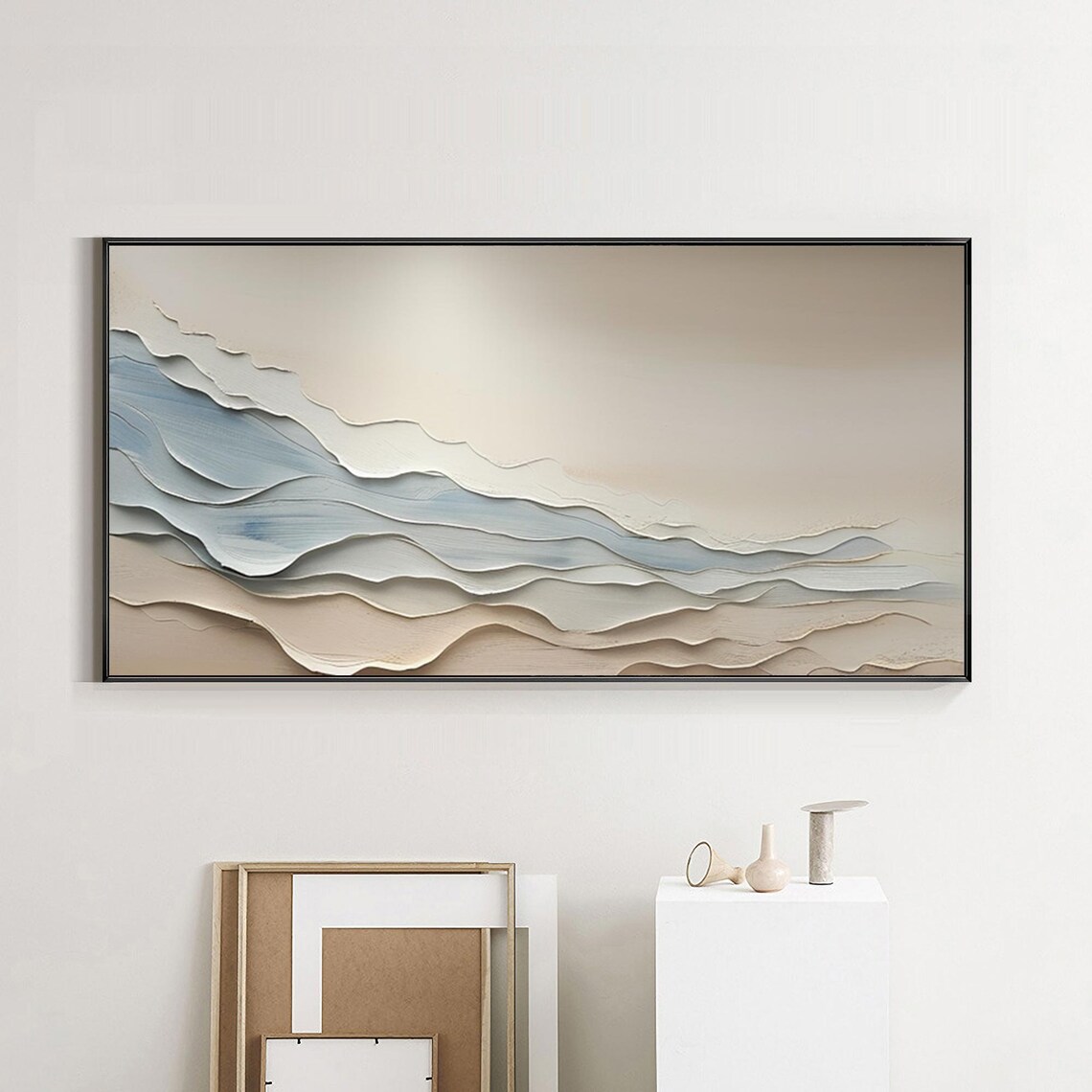Original Ocean Beach Painting On Earth Tone Painting Sand Painting Textured Wall Art Living Room Painting Wabi Sabi Wall Art Decor - Image 3