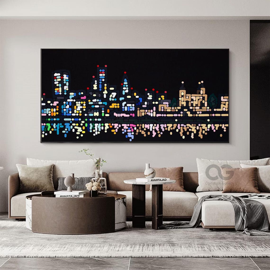 Original Painting On Textured Wall Art Black Painting City Colorful Landscape Painting Living Room Wall Art Urban Wall Art Modern Art - Image 3