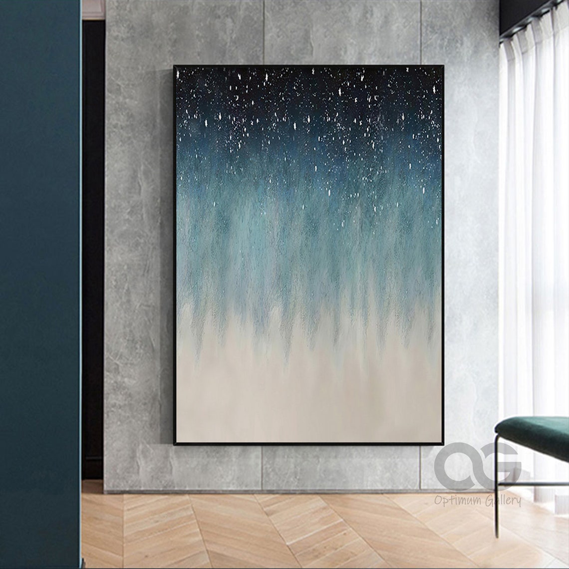 Starry Night Blue to Sandy Beige Wave Foam Vertical Art Poster - Image 3