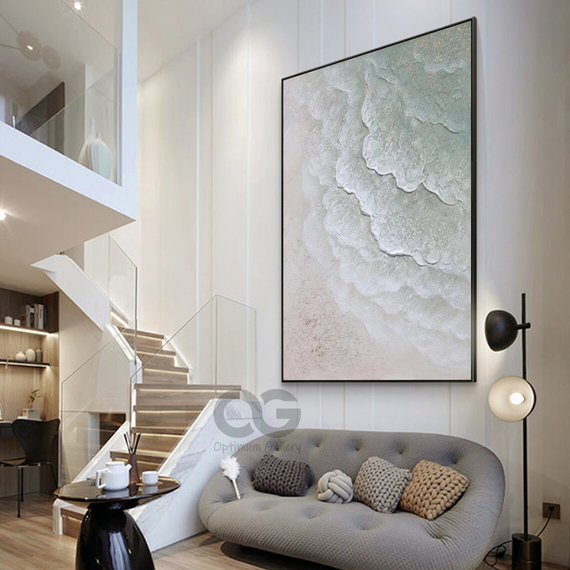 Aerial Ocean Foam Painting Soft Green White Waves Textured Beach Wall Art Poster - Image 4