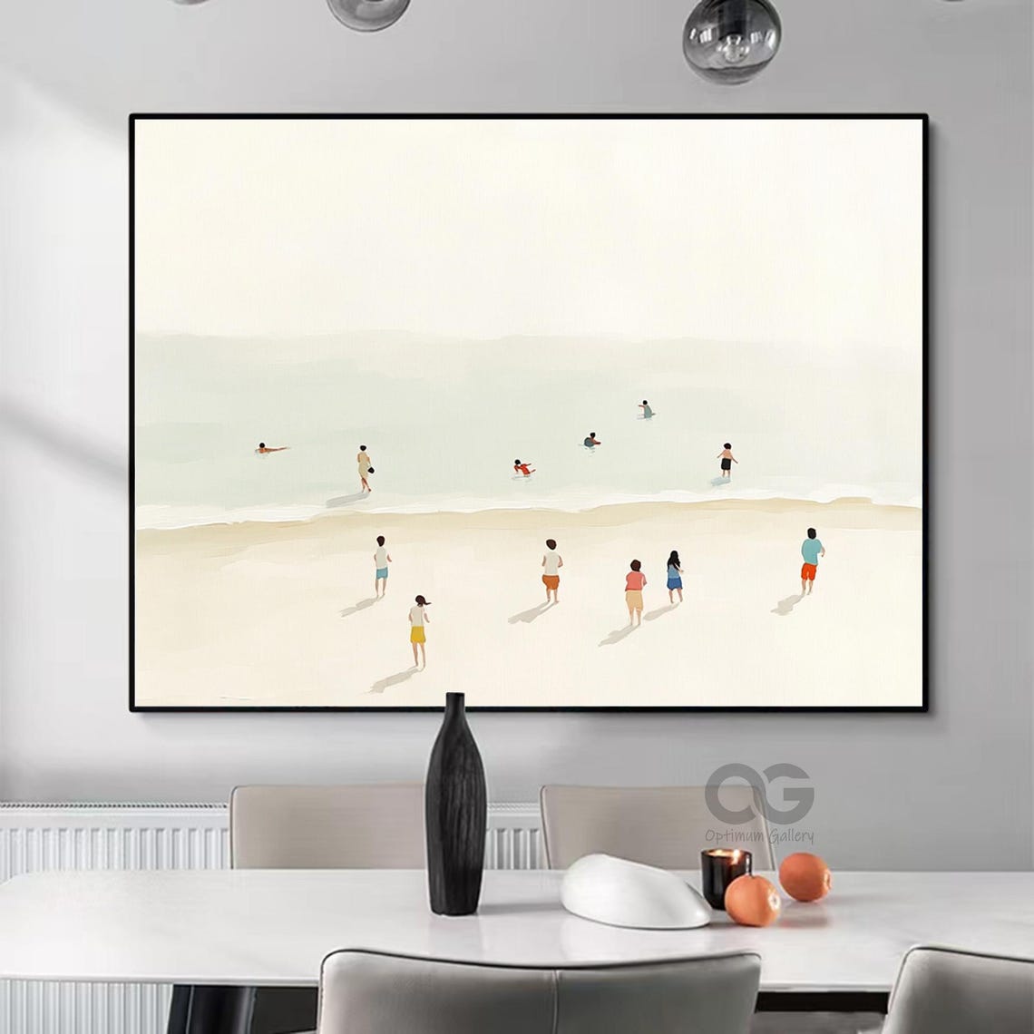 Swimmers Pale Turquoise Sea Tiny Figures White Sand Beach Poster - Image 5