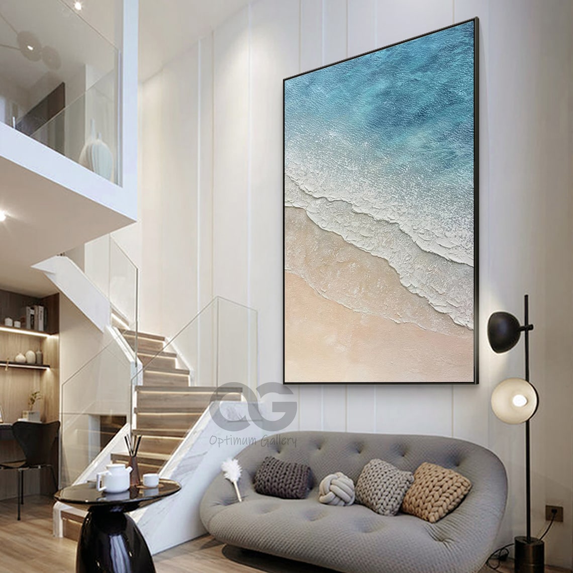Blue Ocean Abstract Coastal Landscape Art Print - Image 3