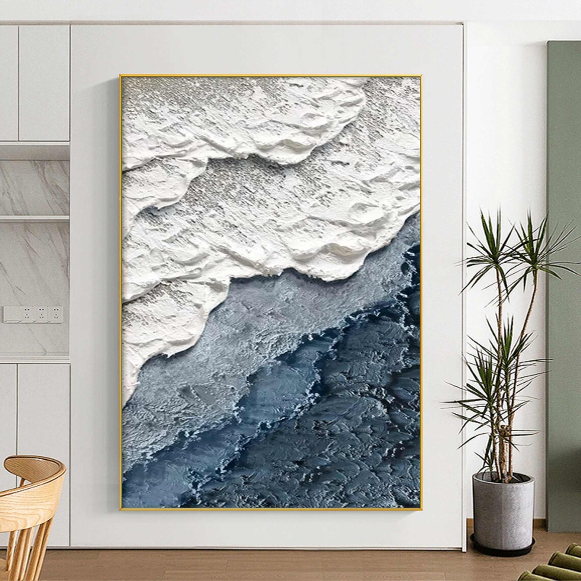 3D Textured Coastal Wave Art Print, Abstract Sea