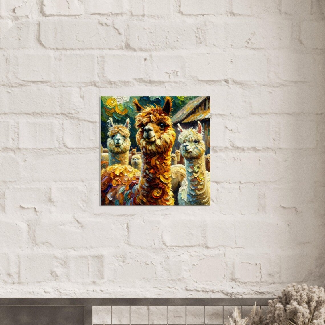 Playful Alpaca Trio Portrait in Van Gogh Impasto Swirls Poster - Image 2
