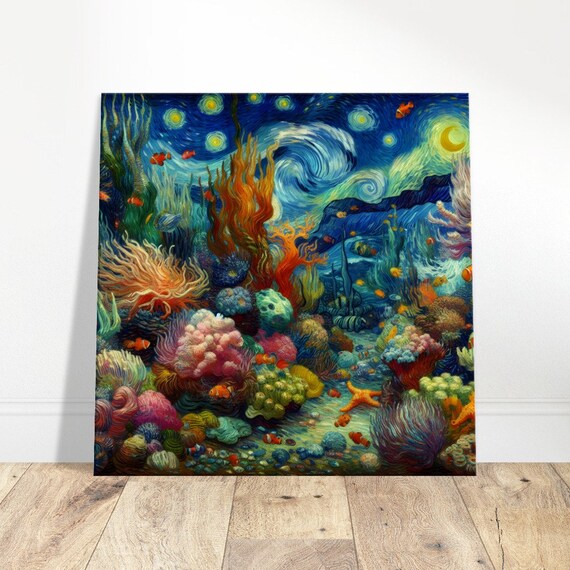 Coral Reef Underwater Starry Night Sky Ocean Life Art Poster
