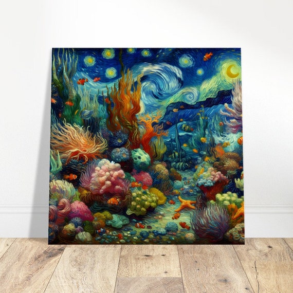 Van Gogh Inspired Reef Rhapsody Oil Painting Print Impressionism Living Roombedroom Wall Prints Housewarming Gift