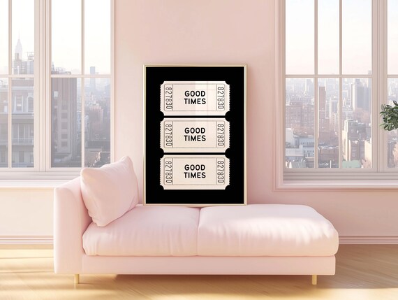 Good Times Ticket Stubs Black Background Retro Vintage Wall Art