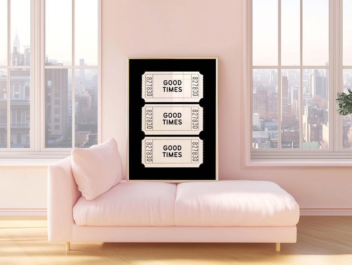 Good Times Ticket Stubs Black Background Retro Vintage Wall Art