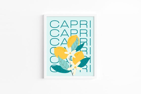 Capri Italy Travel Poster Retro Print Trendy Wall Art College Dorm Room Decor Apartment Italian Summer Citrus