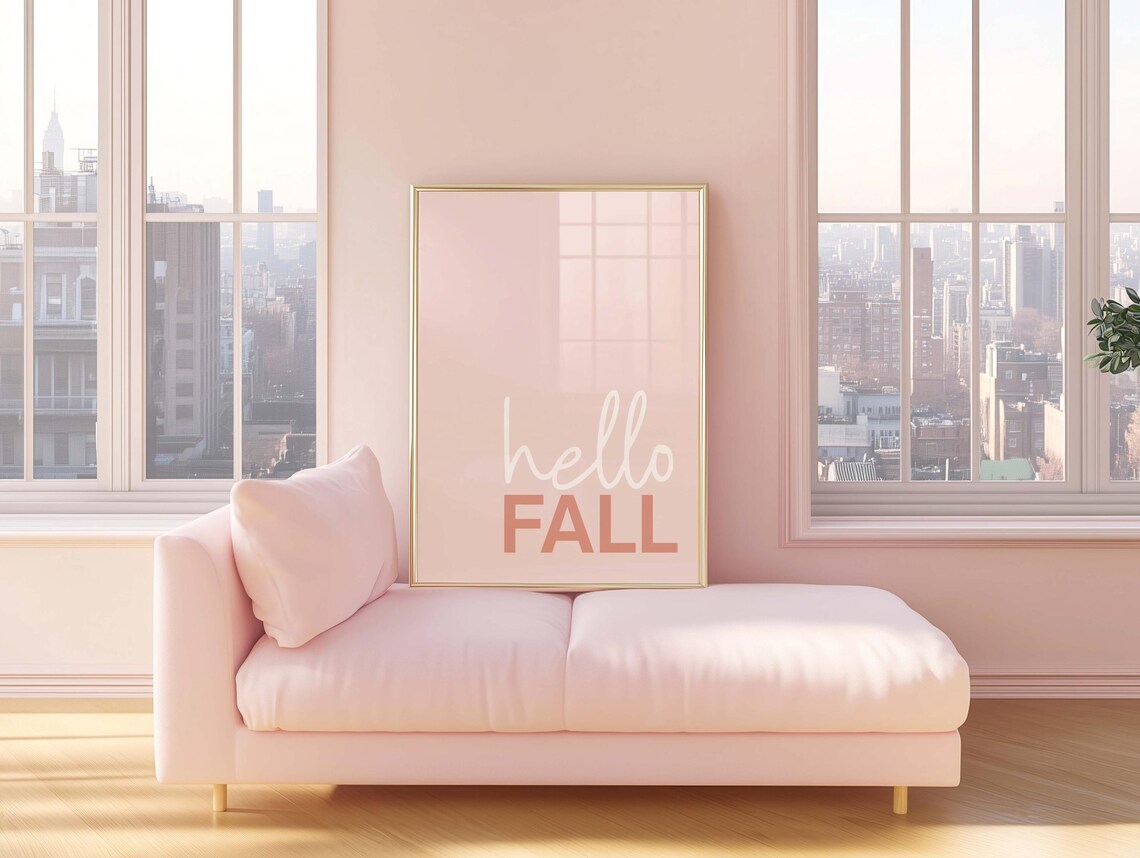 Hello Fall Pink Blush Autumn Minimalist Seasonal Decor Poster