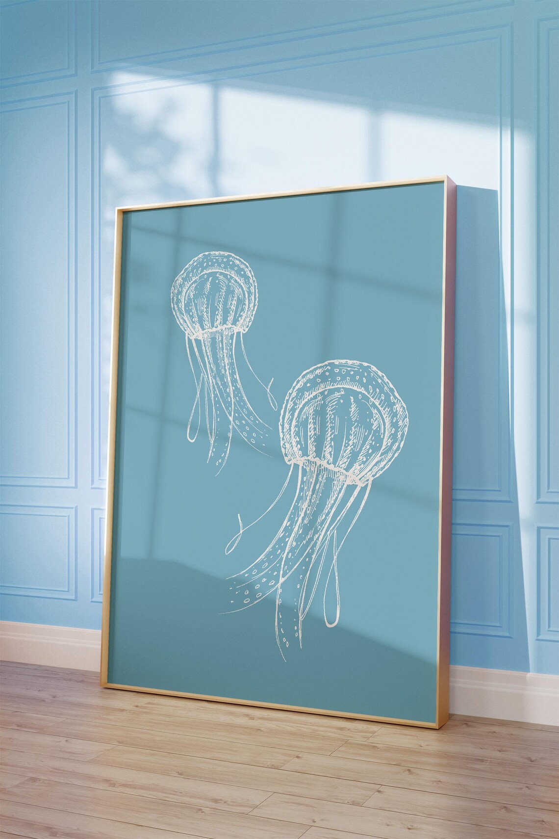 Jellyfish Wall Art Print Blue Poster Light Beachy Room Decor Ocean