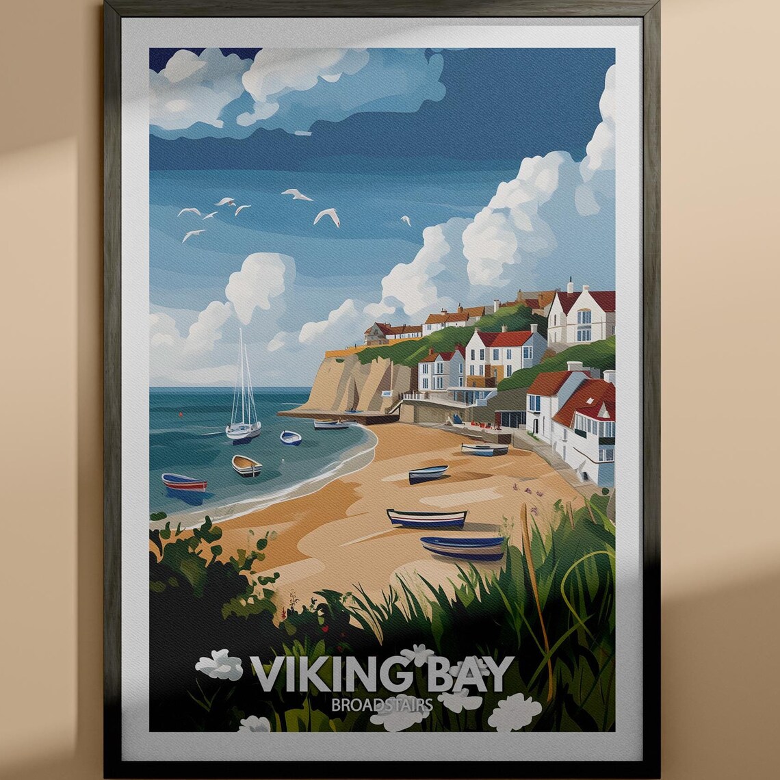 Viking Bay Broadstairs Beach Cottages Fishing Boats Travel Poster