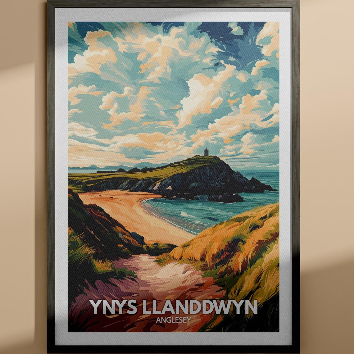 Ynys Llanddwyn Anglesey Lighthouse Headland Beach Vintage Poster Art