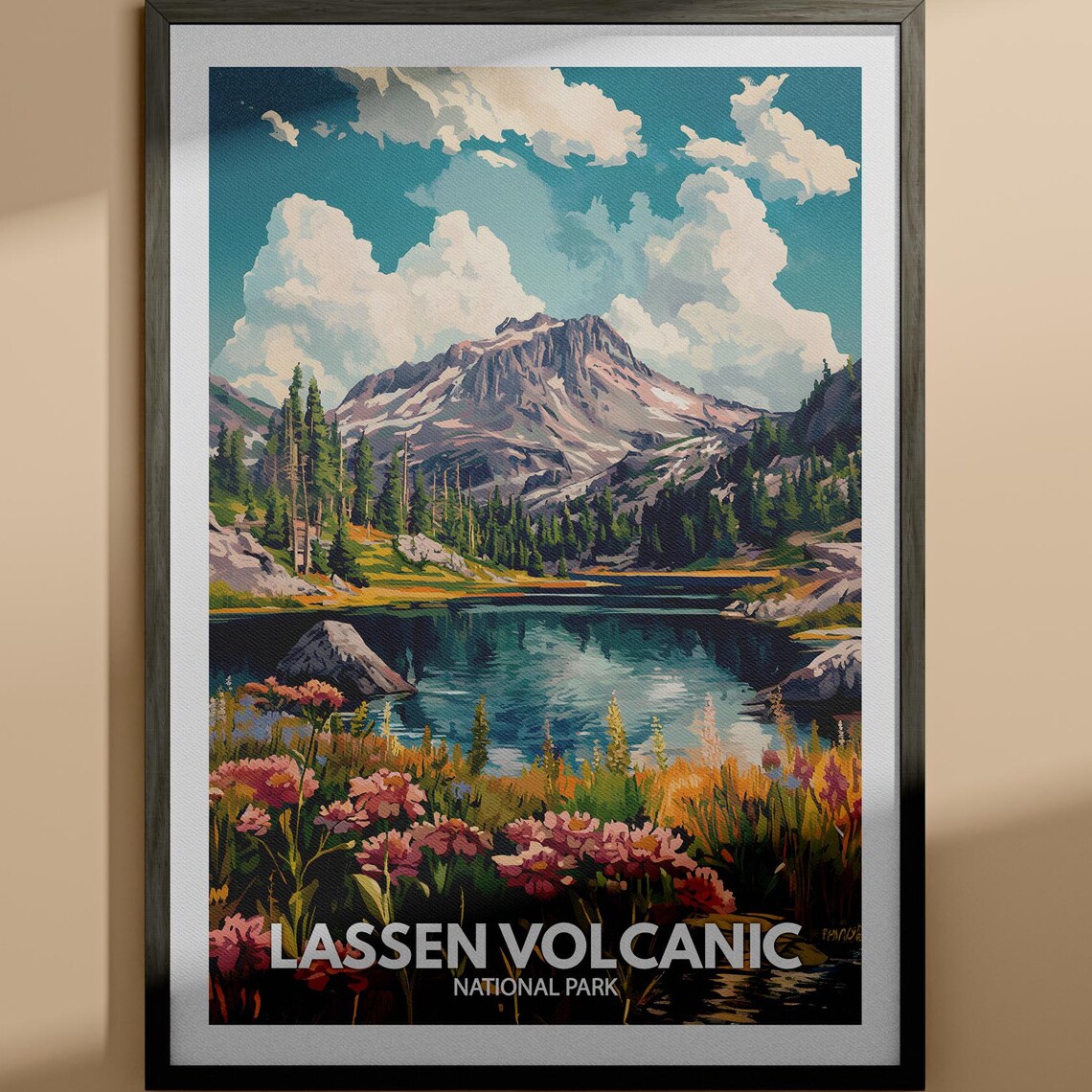 Lassen Volcanic National Park Wildflowers Vintage Travel Poster