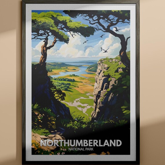 Northumberland National Park Vintage Travel Poster Valley View