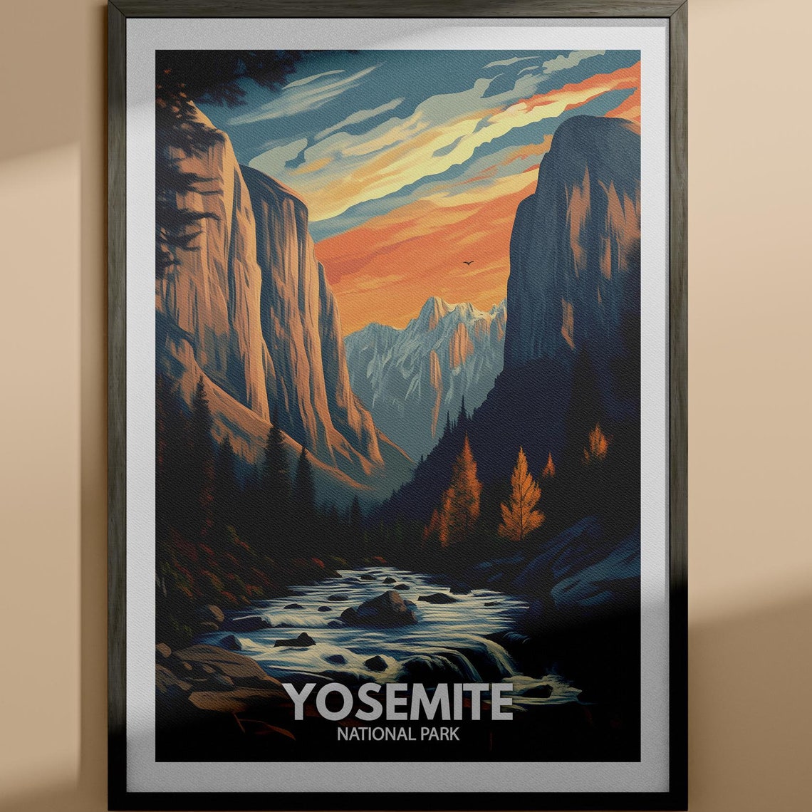 Yosemite National Park Valley Sunset Vintage Style Travel Poster
