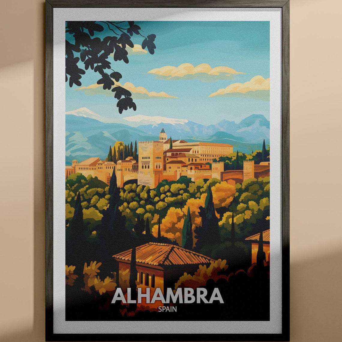 Alhambra Granada Spain Moorish Palace Hilltop View Travel Poster