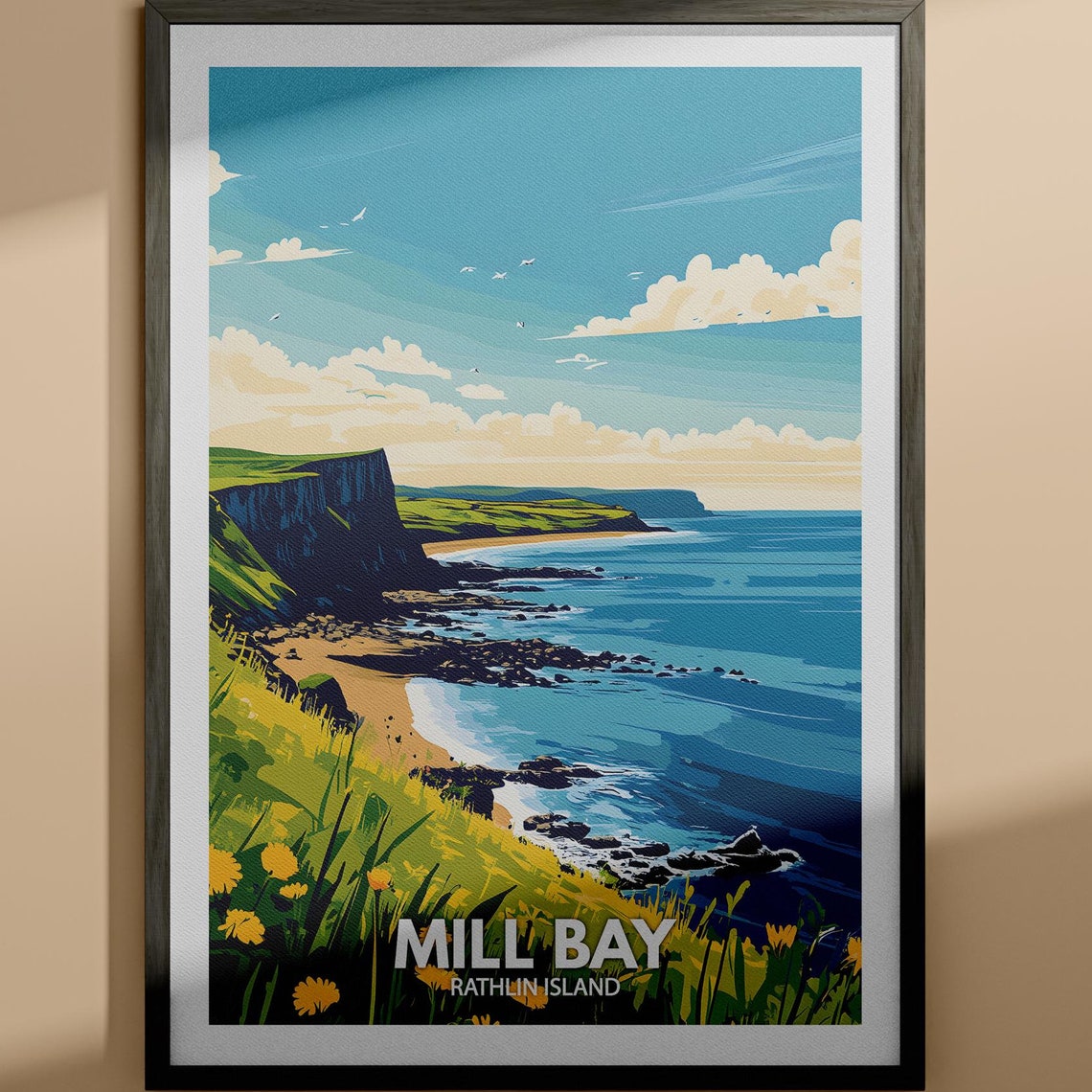 Mill Bay Rathlin Island Cliffs Rocky Shore Flowers Coastal Poster