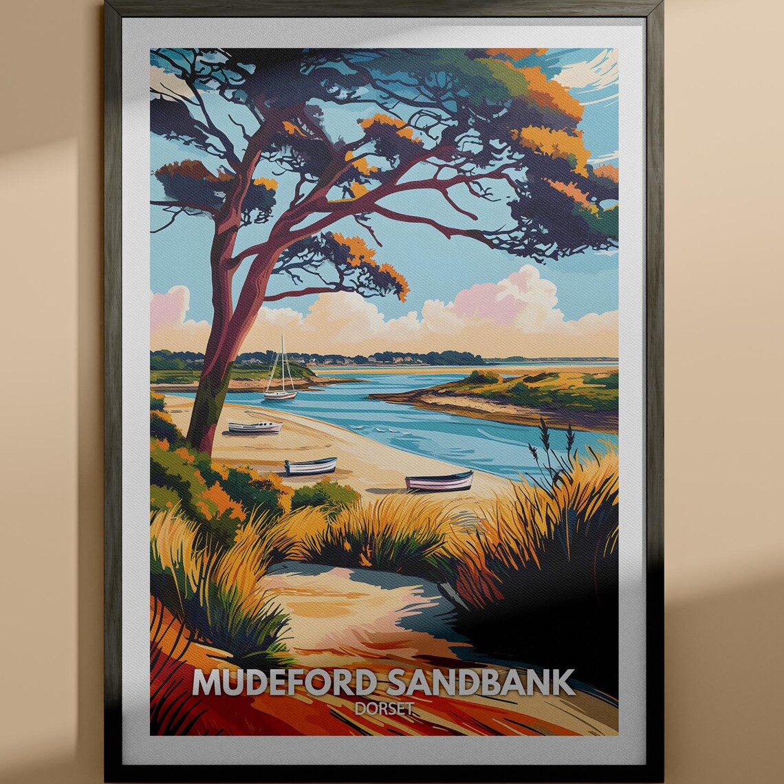 Mudeford Sandbank Dorset Beach Vintage Style Travel Art Poster