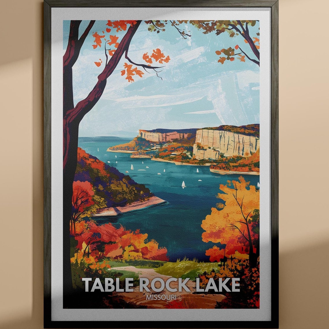 Table Rock Lake Missouri Bluffs Fall Colors Sunset Travel Poster